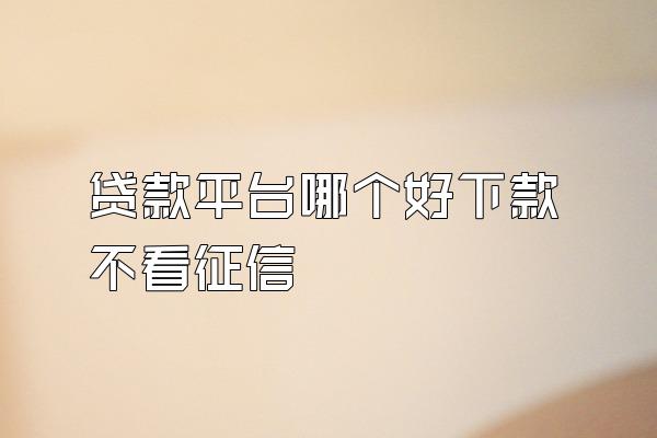 贷款平台哪个好下款不看征信