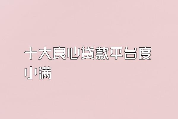 十大良心贷款平台度小满